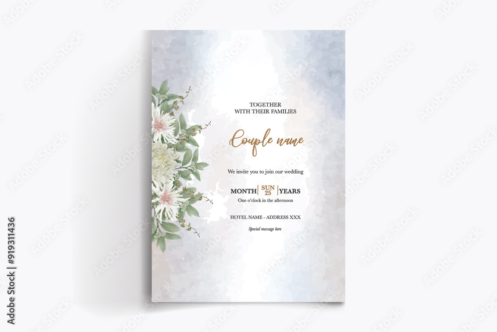 WEDDING INVITATION FRAME WITH FLOWER DECORATIONS WITH FRESH LEAVES WEDDING INVITATION FRAME WITH FLOWER DECORATIONS WITH FRESH LEAVES