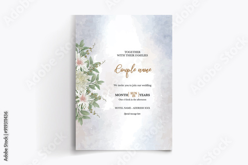 WEDDING INVITATION FRAME WITH FLOWER DECORATIONS WITH FRESH LEAVES