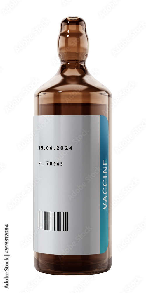 Generic Covid-19 vaccine in glass bottle on transparent background. 3D illustration. Generic Covid-19 vaccine in glass bottle on transparent background. 3D illustration.