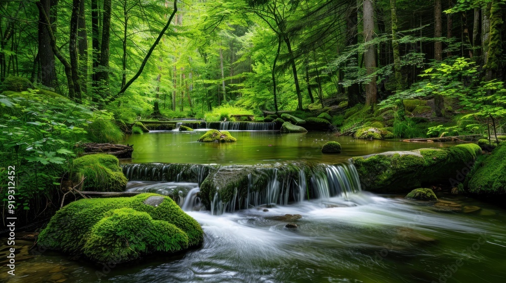 A river with a beautiful small waterfall in the middle of a tropical forest A river with a beautiful small waterfall in the middle of a tropical forest