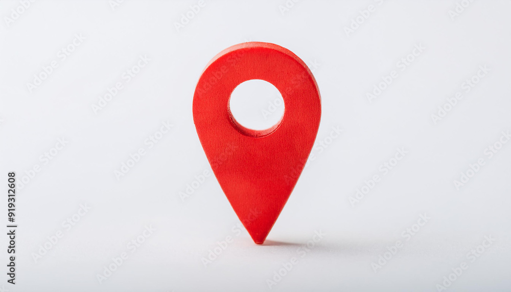 Fototapeta premium Red location marker isolated on white background. Navigational search. Close-up.