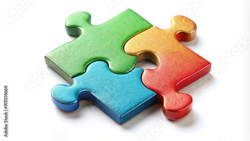 Isolated solitary jigsaw puzzle piece stands alone on a white background, symbolizing uniqueness, individuality, and the quest to find its perfect matching counterpart. photo