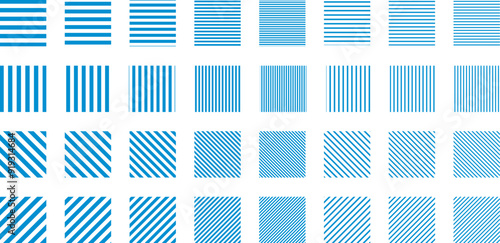 ストライプ・ボーダー模様のベクターイラストセット　青　四角形　正方形　Striped and border pattern isolated illustration set.