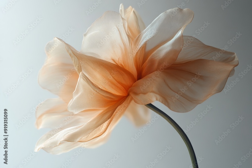 Fototapeta premium Close-up of a delicate peach-colored flower on white fabric.