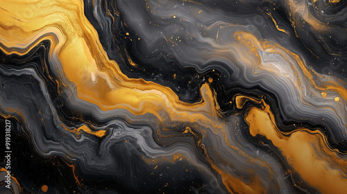 Abstract Marble-Like Patterned Background in Yellow, Gray, and Black