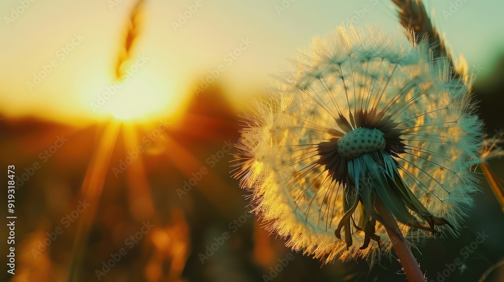 Closeup of dandelion against sunset Closeup of dandelion against sunset