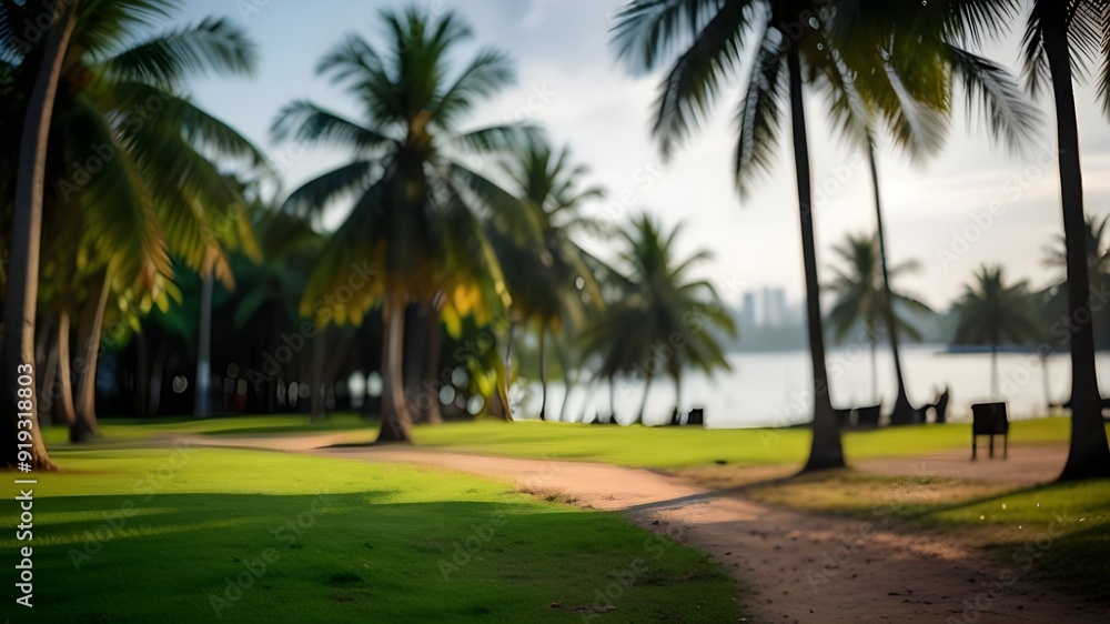 Blur nature bokeh green park by beach and Generative AI Blur nature bokeh green park by beach and Generative AI