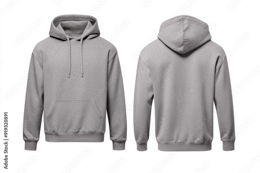 Gray hoodies pair mockup - front and back view on white background Gray hoodies pair mockup - front and back view on white background