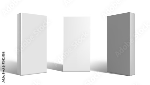 3D Cardboard Boxes Set. Front And Half Side View