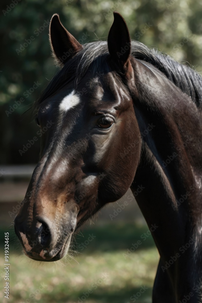 Obraz premium Elegant Horse with a White Stripe and Black Mane: A Beautiful Contrast