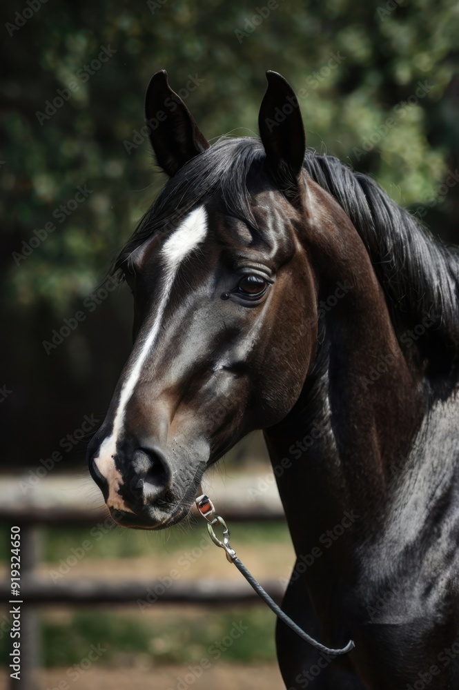 Elegant Horse with a White Stripe and Black Mane: A Beautiful Contrast Elegant Horse with a White Stripe and Black Mane: A Beautiful Contrast