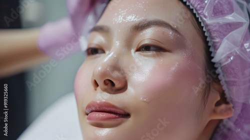 Asian girl at a beauty clinic receiving a combination of cosmetic treatments for a baby face look