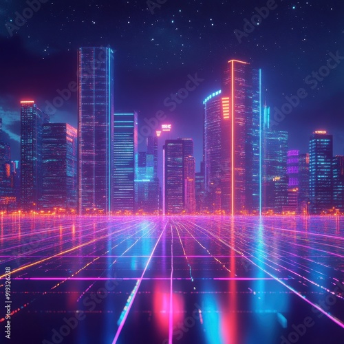 Dynamic Cityscape with Neon Lights at Night Wallpaper