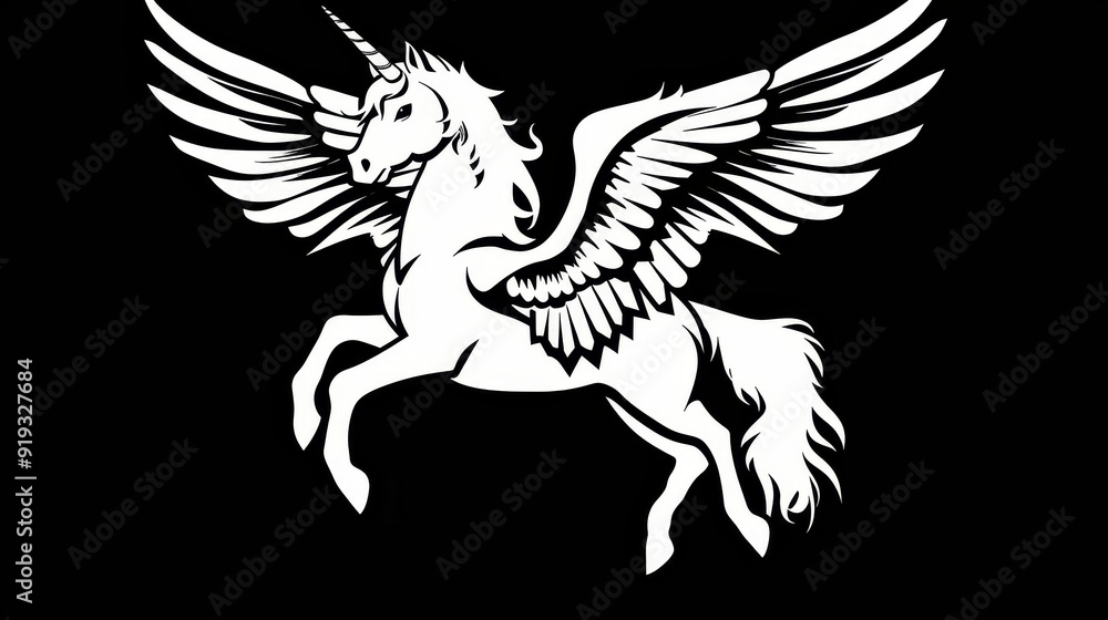 white pegasus, mythological winged horse, illustration silhouette in black background white pegasus, mythological winged horse, illustration silhouette in black background