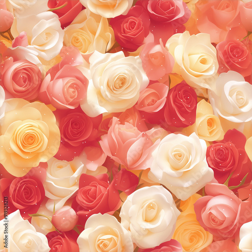 アニメ風の複色のバラのテクスチャパターン