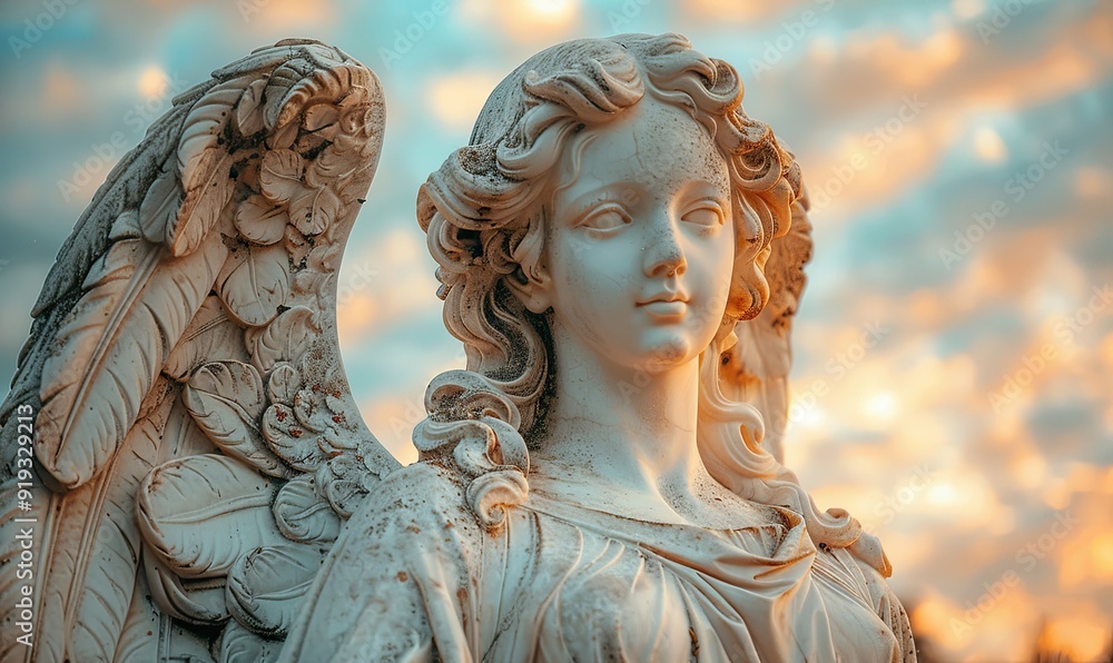 front view of angel with wings in the sky. front view of angel with wings in the sky.
