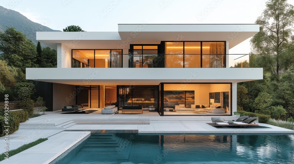 Fototapeta premium Elegant Modern Luxury House Surrounded by Nature's Serenity
