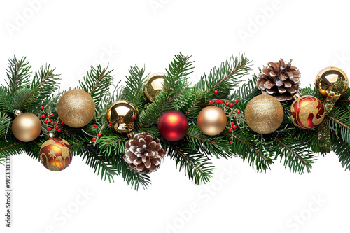 Christmas garland ornaments with pine branches and cones perfect for holiday decorations on transparent background photo