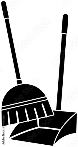 broom illustration housekeeping silhouette dust logo housework icon sweeping outline household equipment dustpan duster brush work cleaner clean house shape floor sweep witch for vector graphic