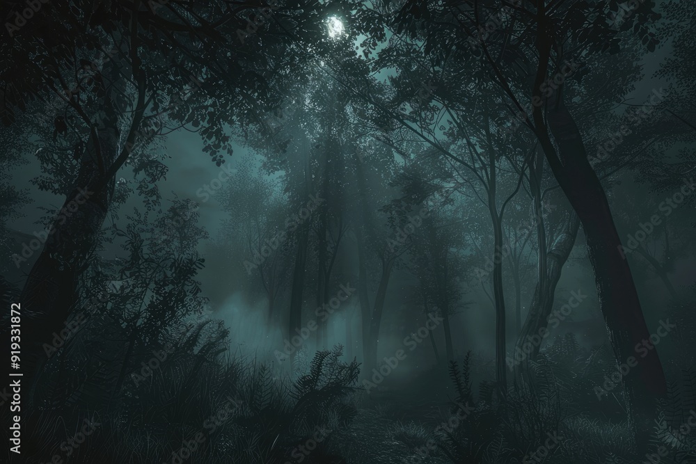 dark forest in the fog haunted night dark forest in the fog haunted night