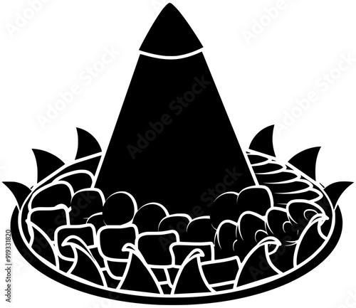 dish illustration tumpeng silhouette celebration logo spicy icon indonesian outline indonesia biryani asia traditional food plate rice asian nasi shape national chili egg for vector graphic background