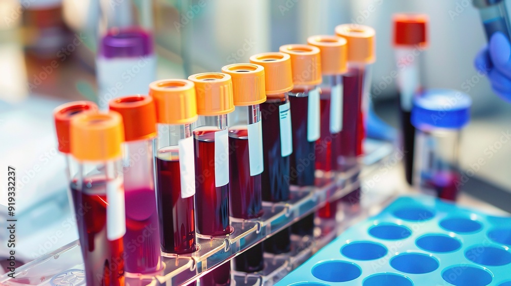 Medical Illustration of Cancer Tumor Markers in Blood Sample, Depicting Diagnostic Indicators for Early Detection and Monitoring of Cancer Progression Medical Illustration of Cancer Tumor Markers in Blood Sample, Depicting Diagnostic Indicators for Early Detection and Monitoring of Cancer Progression