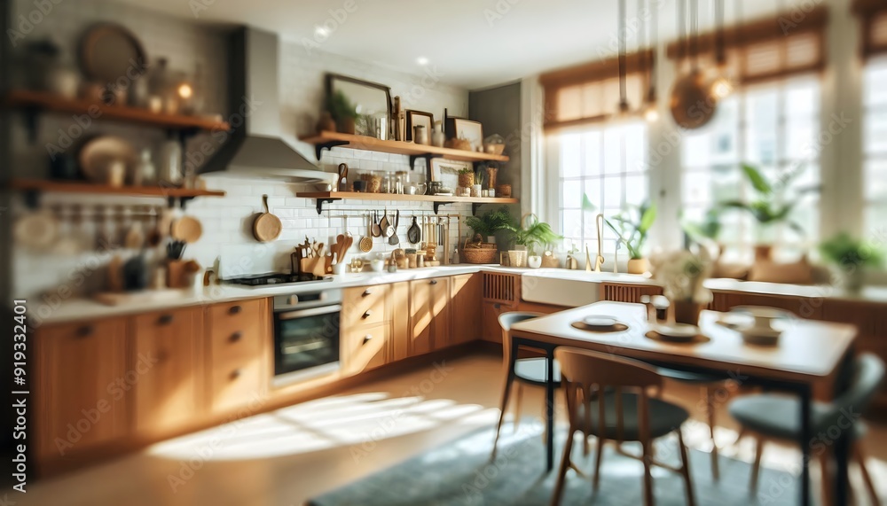 Kitchen Background: a blurred out of focus image of a clean kitchen Kitchen Background: a blurred out of focus image of a clean kitchen