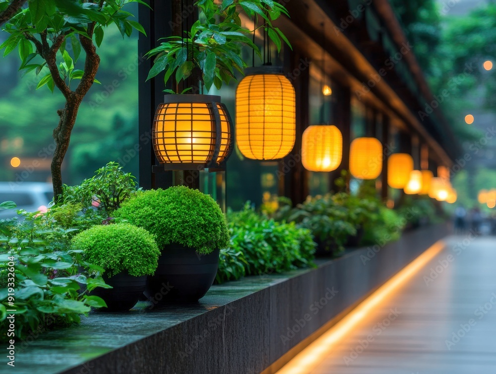 Tranquil Japanese Garden Entrance With Lanterns Tranquil Japanese Garden Entrance With Lanterns