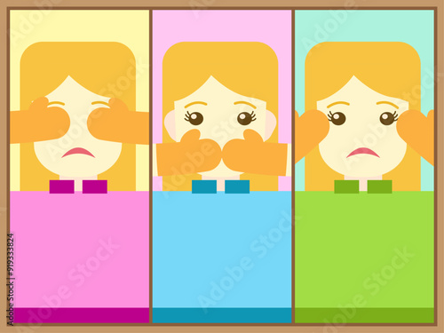 background created by three women covered their mouth and eyes and ears