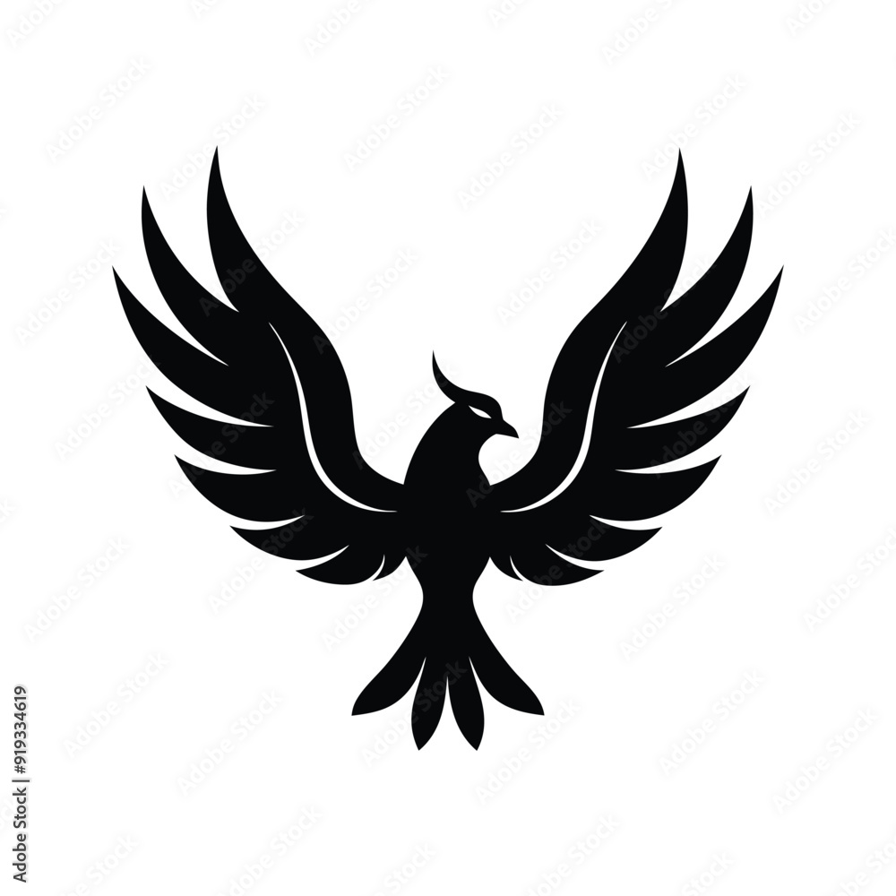 Obraz premium silhouette phoenix, eagle with fire wings 