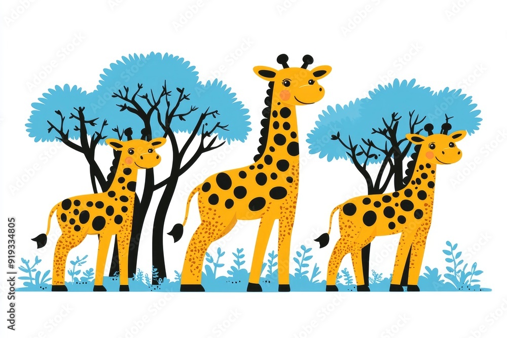 Obraz premium Cute Cartoon Giraffes in African Savannah