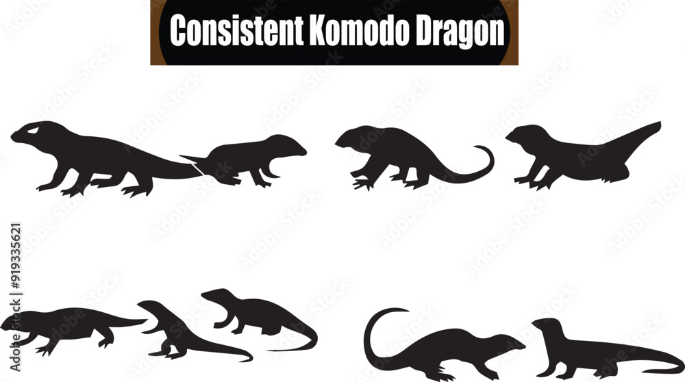 Fototapeta premium Komodo Dragon Shadowy Silhouette Vector Art Pack
