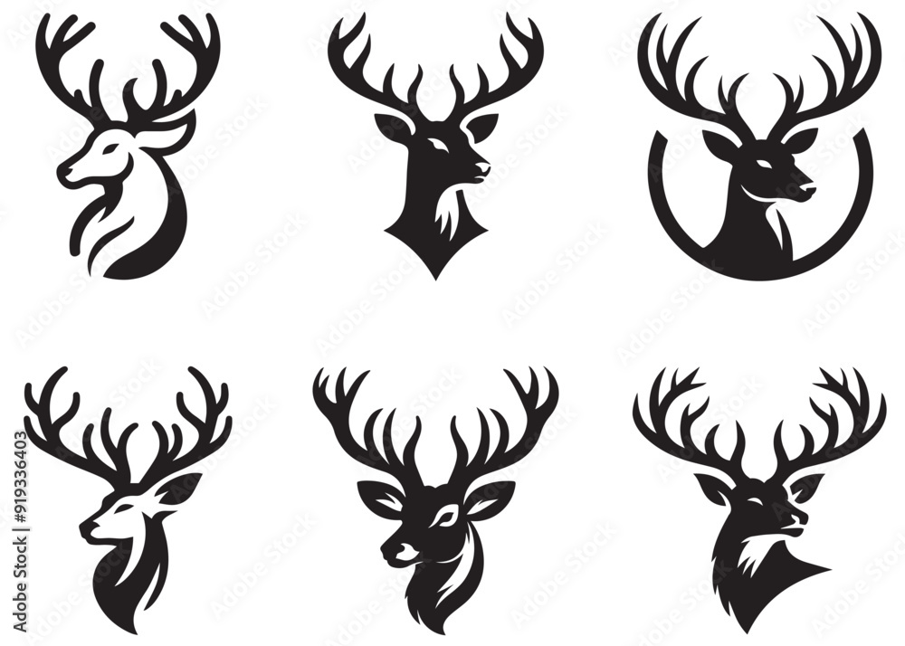 Vector silhouette of a deer head logo design, set of deer, deer head Vector Silhouette Illustration, Vector silhouette of a deer head, deer logo icon template vector illustration Vector silhouette of a deer head logo design, set of deer, deer head Vector Silhouette Illustration, Vector silhouette of a deer head, deer logo icon template vector illustration
