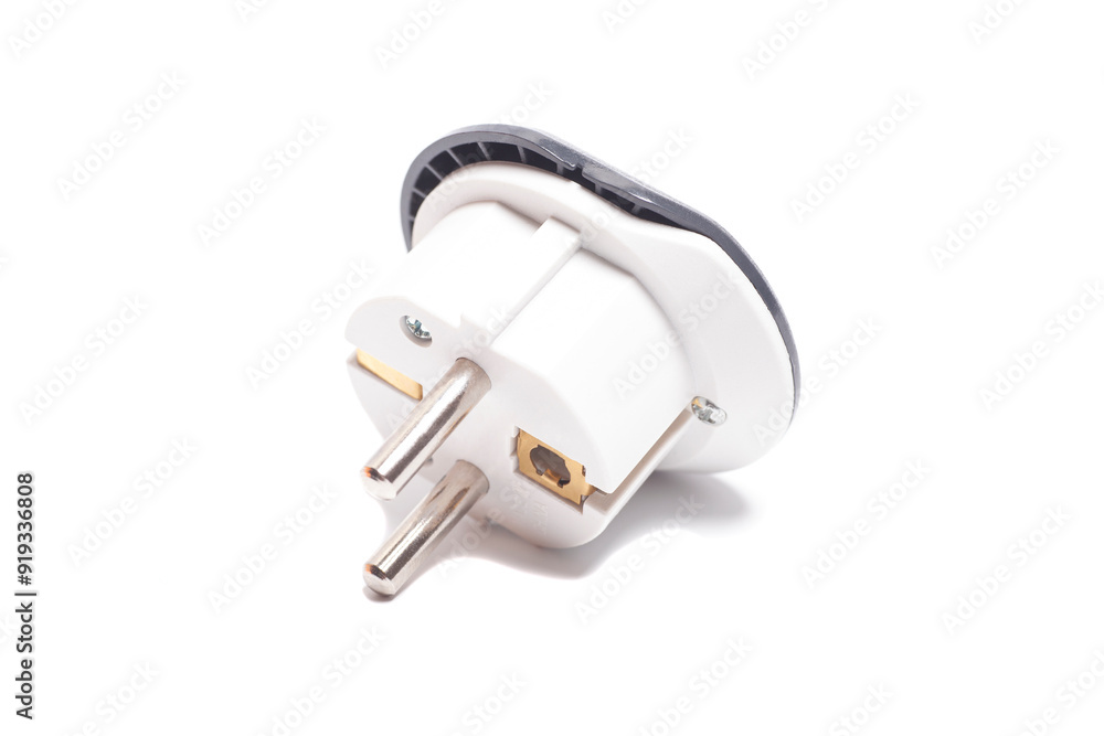 Universal white plug adapter isolated on white. Universal white plug adapter isolated on white.