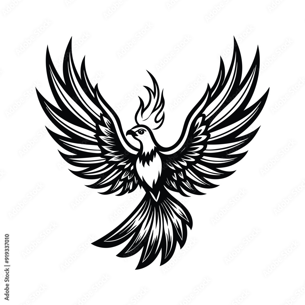Fototapeta premium silhouette phoenix, eagle with fire wings 