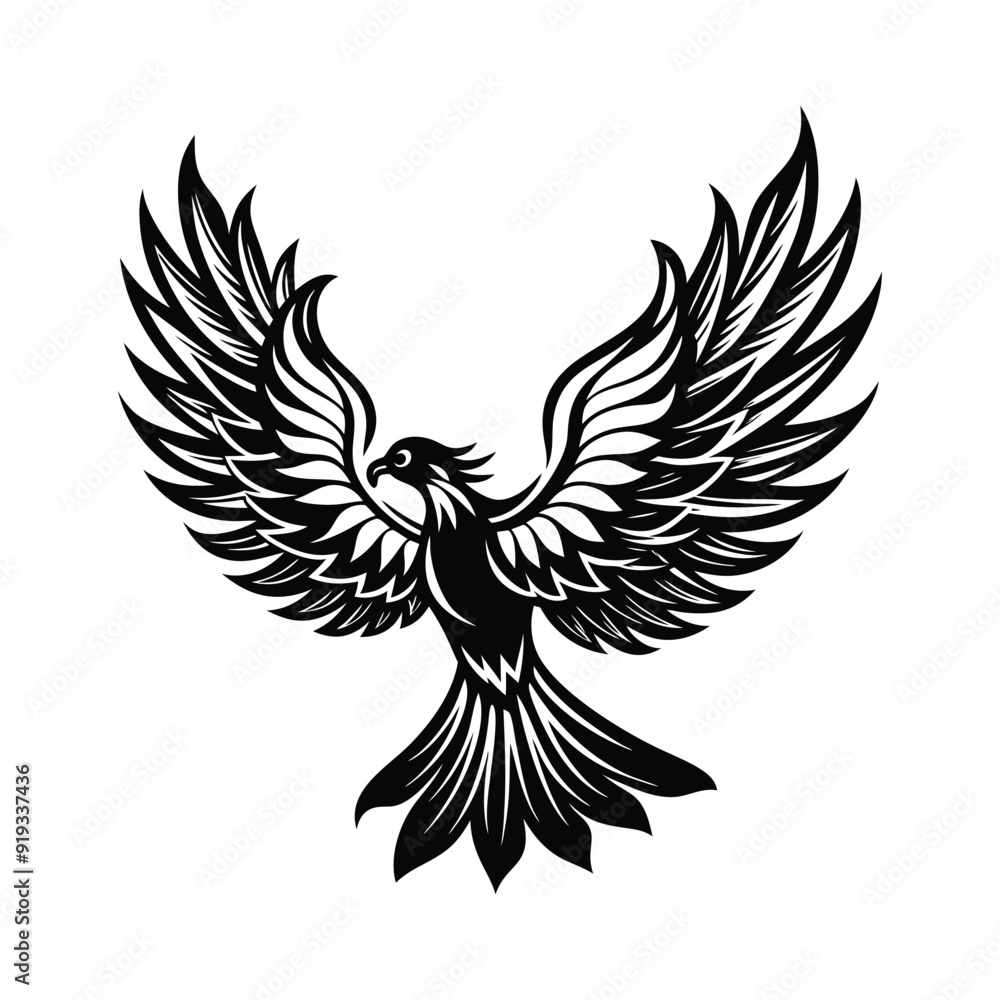 Obraz premium silhouette phoenix, eagle with fire wings 
