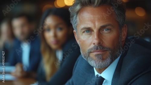 A man with a beard and glasses is sitting at a table with other people