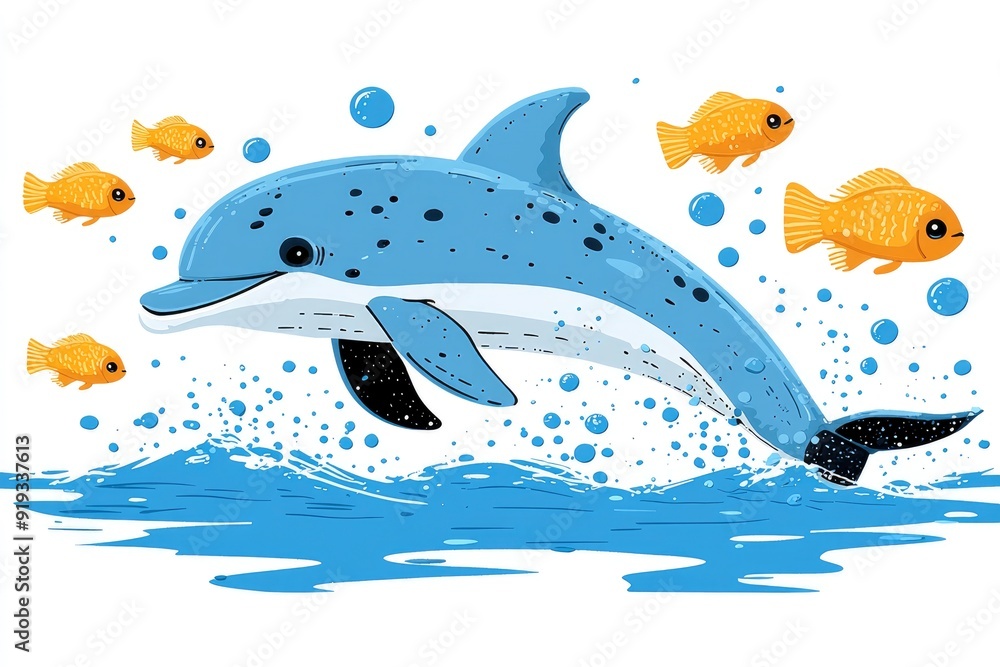 Happy Dolphin Jumping Out Of Water With Fish Happy Dolphin Jumping Out Of Water With Fish
