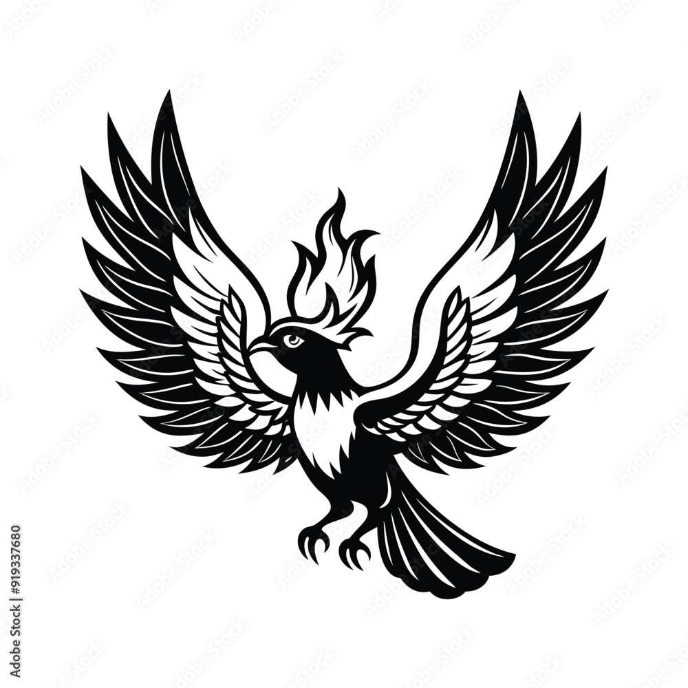 Obraz premium silhouette phoenix, eagle with fire wings