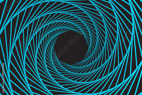 abstract background with spiral pattern, neon blue lines, hexagonal void in the center. 