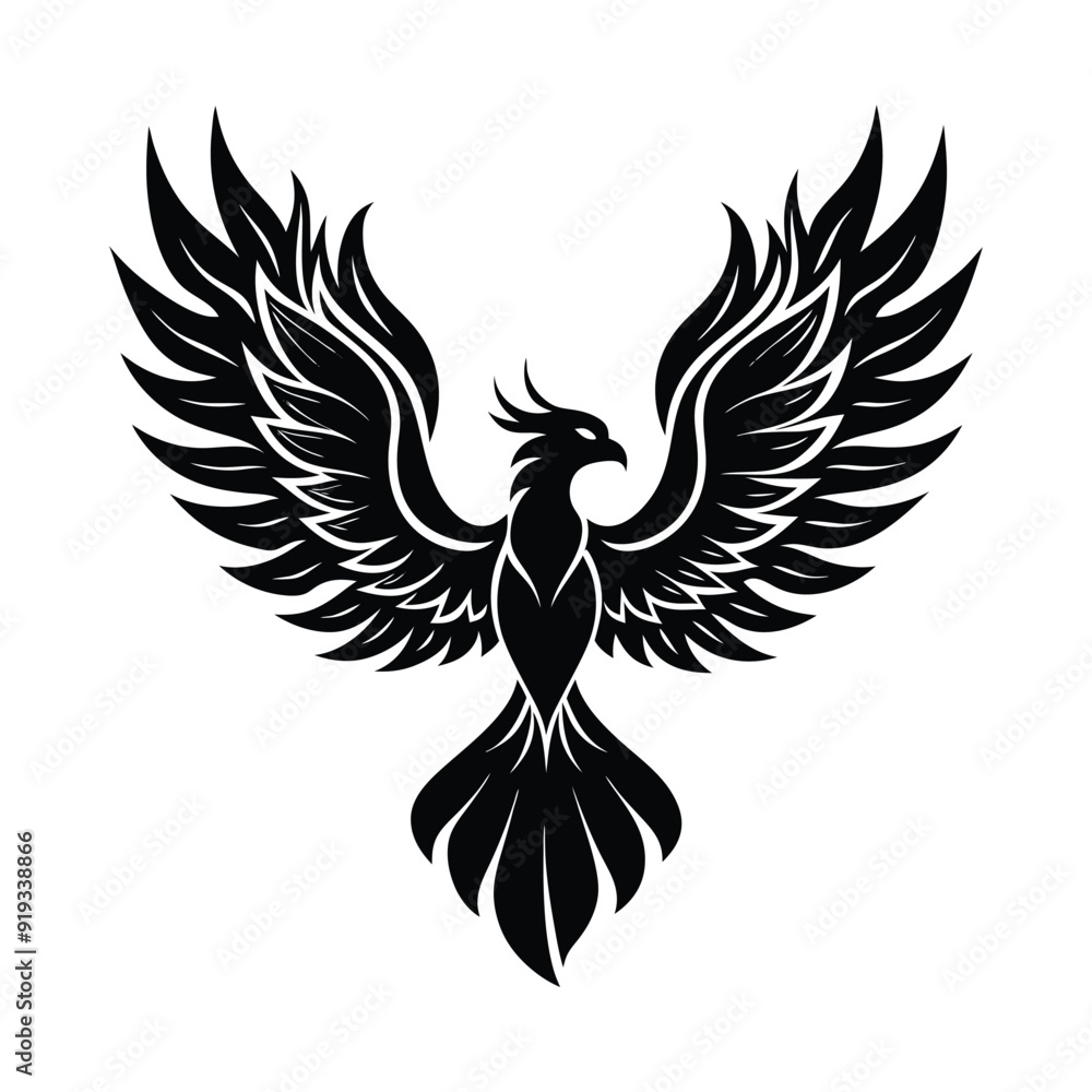 Obraz premium silhouette phoenix, eagle with fire wings 