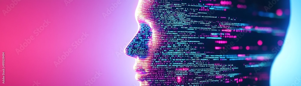 A futuristic profile of a digital human head, showcasing vibrant colors and data streams, symbolizing technology and innovation. A futuristic profile of a digital human head, showcasing vibrant colors and data streams, symbolizing technology and innovation.