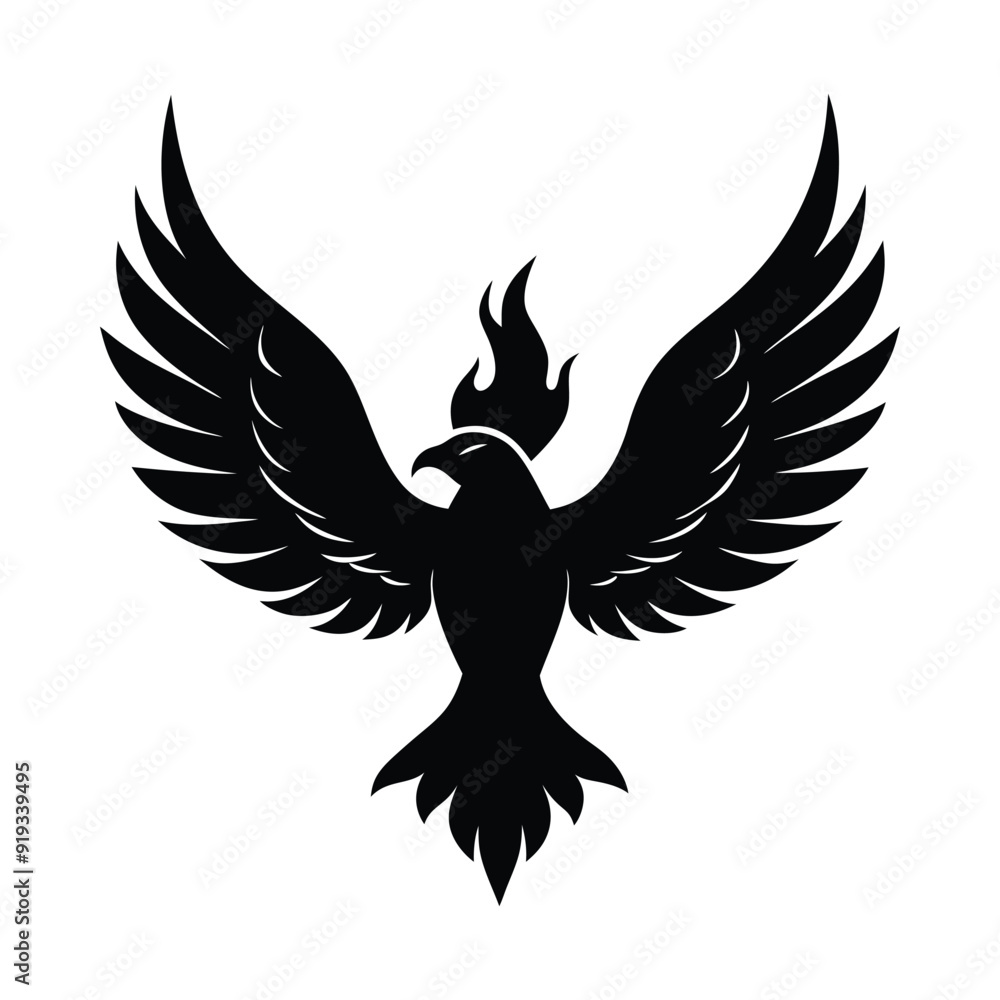 Obraz premium silhouette phoenix, eagle with fire wings 