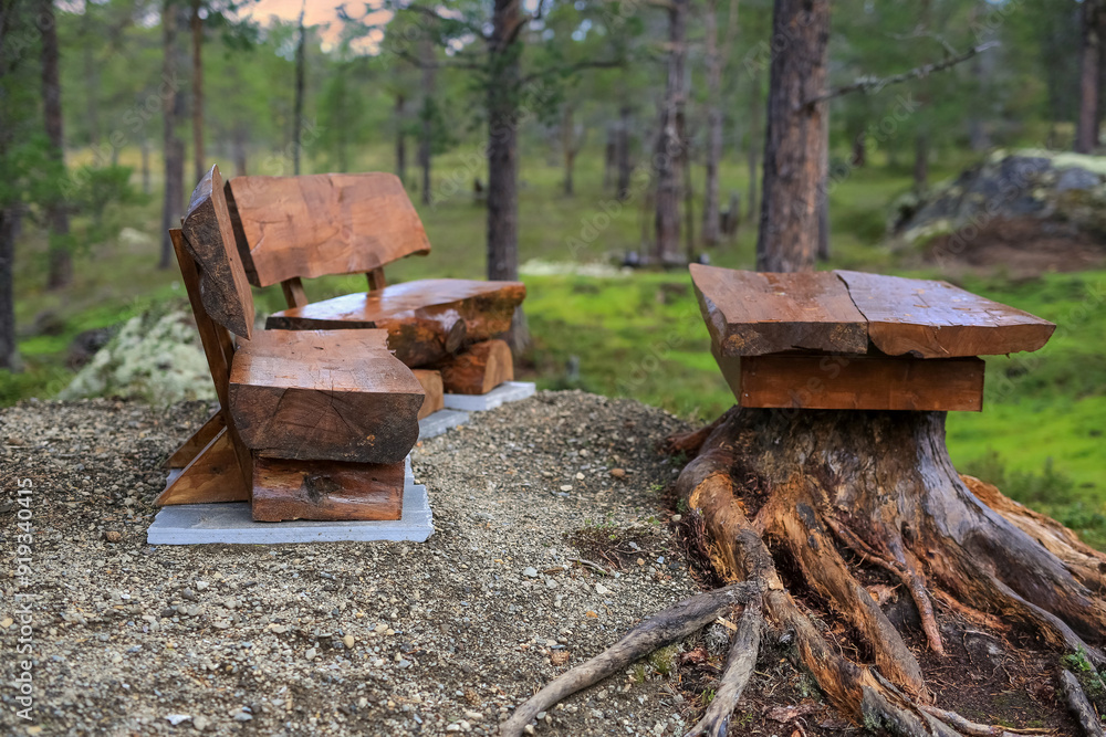 Wooden board and benches