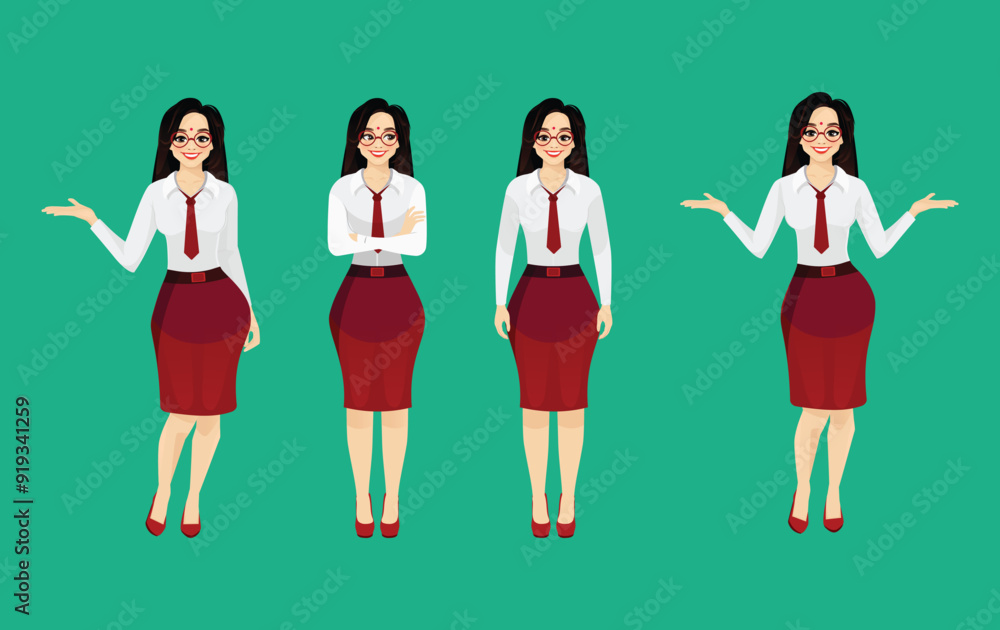 Set of indian business women different poses, indian office girl vector characters design Set of indian business women different poses, indian office girl vector characters design