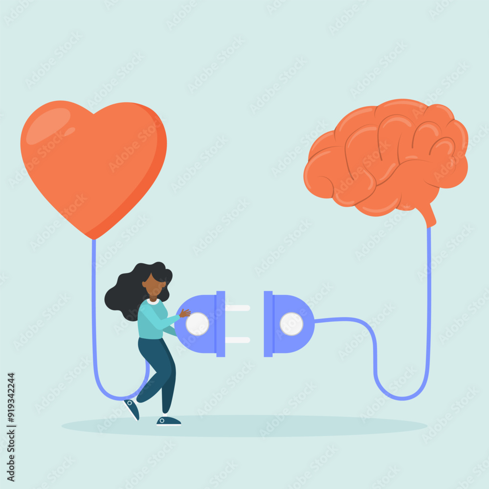 Concept of self-control or balance, a person connects the feelings of the heart with the brain. Emotional intelligence, or control over feelings and emotions using the logical thinking of the brain.
Concept of self-control or balance, a person connects the feelings of the heart with the brain. Emotional intelligence, or control over feelings and emotions using the logical thinking of the brain.