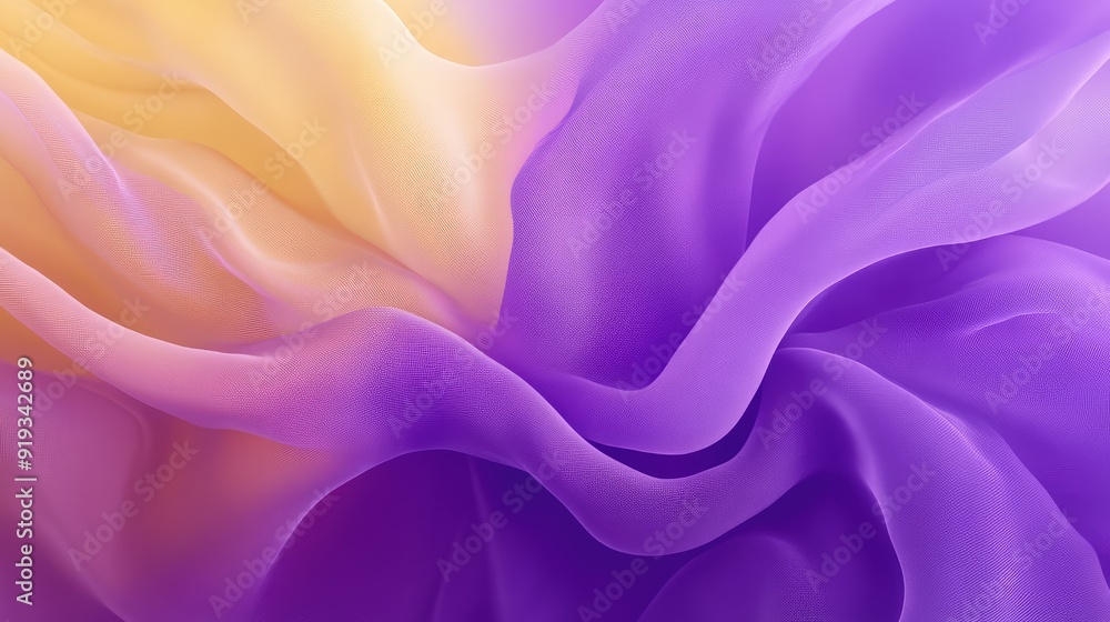 Purple and yellow flowing chiffon fabric texture. Bright summer banner, abstract background illustration. Ai generation Purple and yellow flowing chiffon fabric texture. Bright summer banner, abstract background illustration. Ai generation