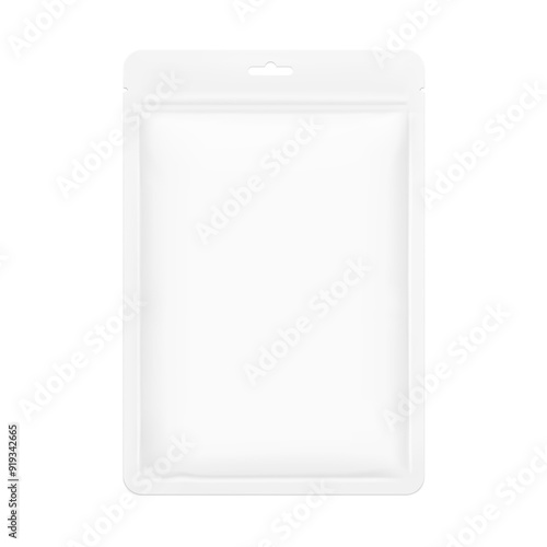 Sachet ziplock bag mockup. Hyper realistic vector illustration isolated on white background. Ready for use in your design. EPS10.