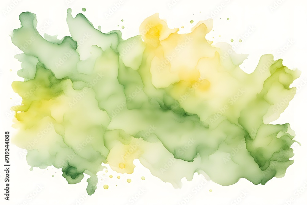 Obraz premium A blend from light green to pale yellow watercolor on white background, Ai Generated