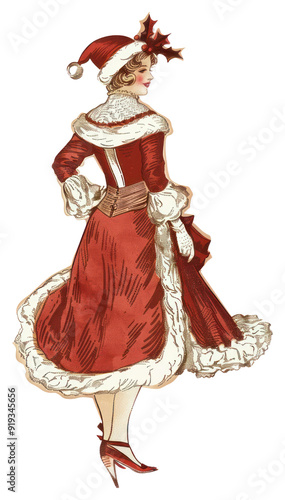 PNG Vintage Christmas woman illustration